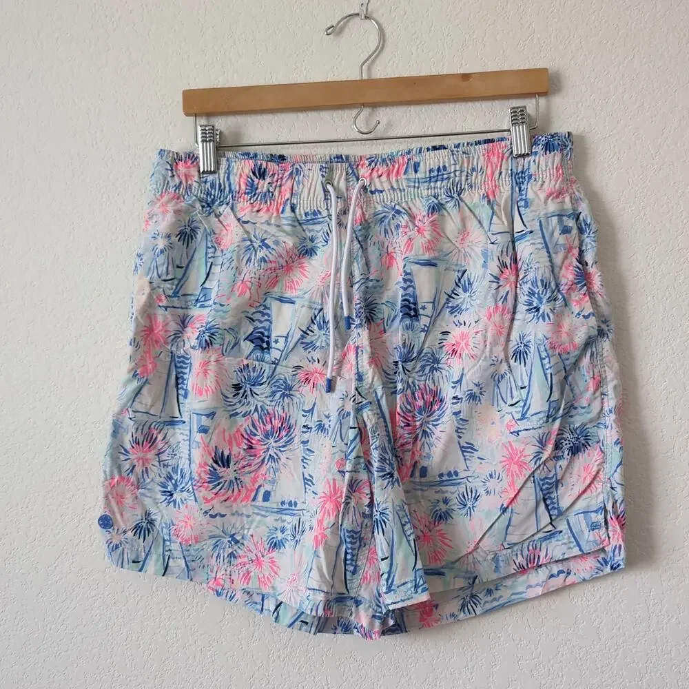 Lily Pulitzer Men's Swimsuit Capri Trunks Blue Pink Large Summer Sailing Beach L